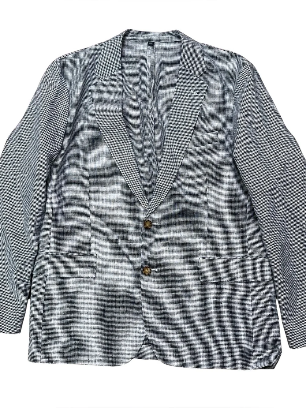 J.Crew Thompson Blazer Jacket Mens 44R Unconstructued Linen Houndstooth Gray NEW